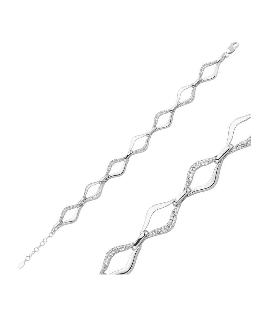 Gümüş Taşlı Dalgalı Bayan Bileklik