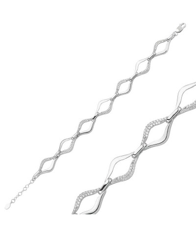 Gümüş Taşlı Dalgalı Bayan Bileklik