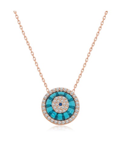 Gümüş Rose Camgöz Nazar Bayan Kolye