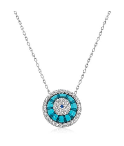 Gümüş Rodyum Camgöz Nazar Bayan Kolye