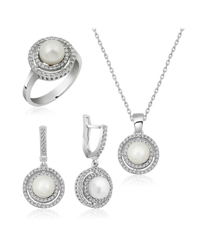 Gümüş İncili Yuvarlak Bayan Set