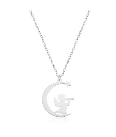 Gümüş Ayda Oturan Melek Bayan Kolye