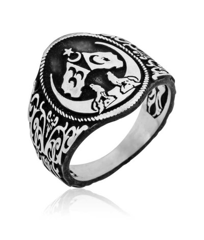 Gümüş Hilal Desenli Erkek Yüzük