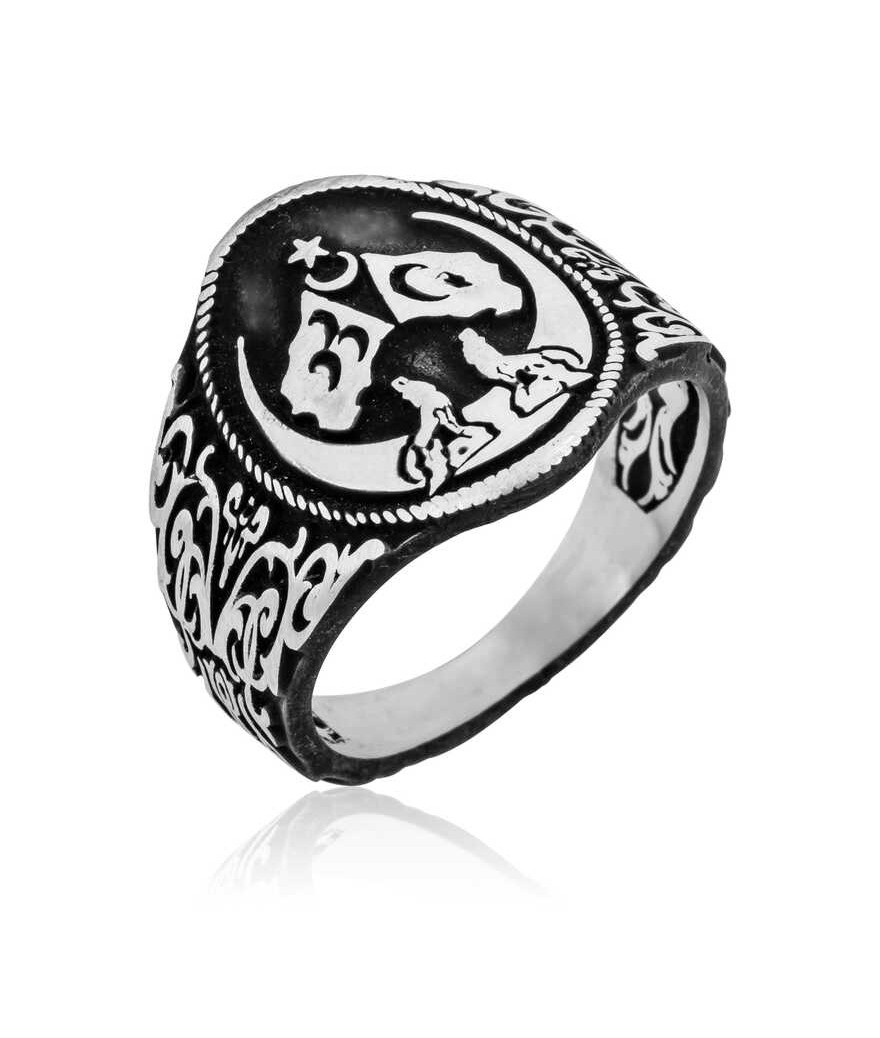 Gümüş Hilal Desenli Erkek Yüzük