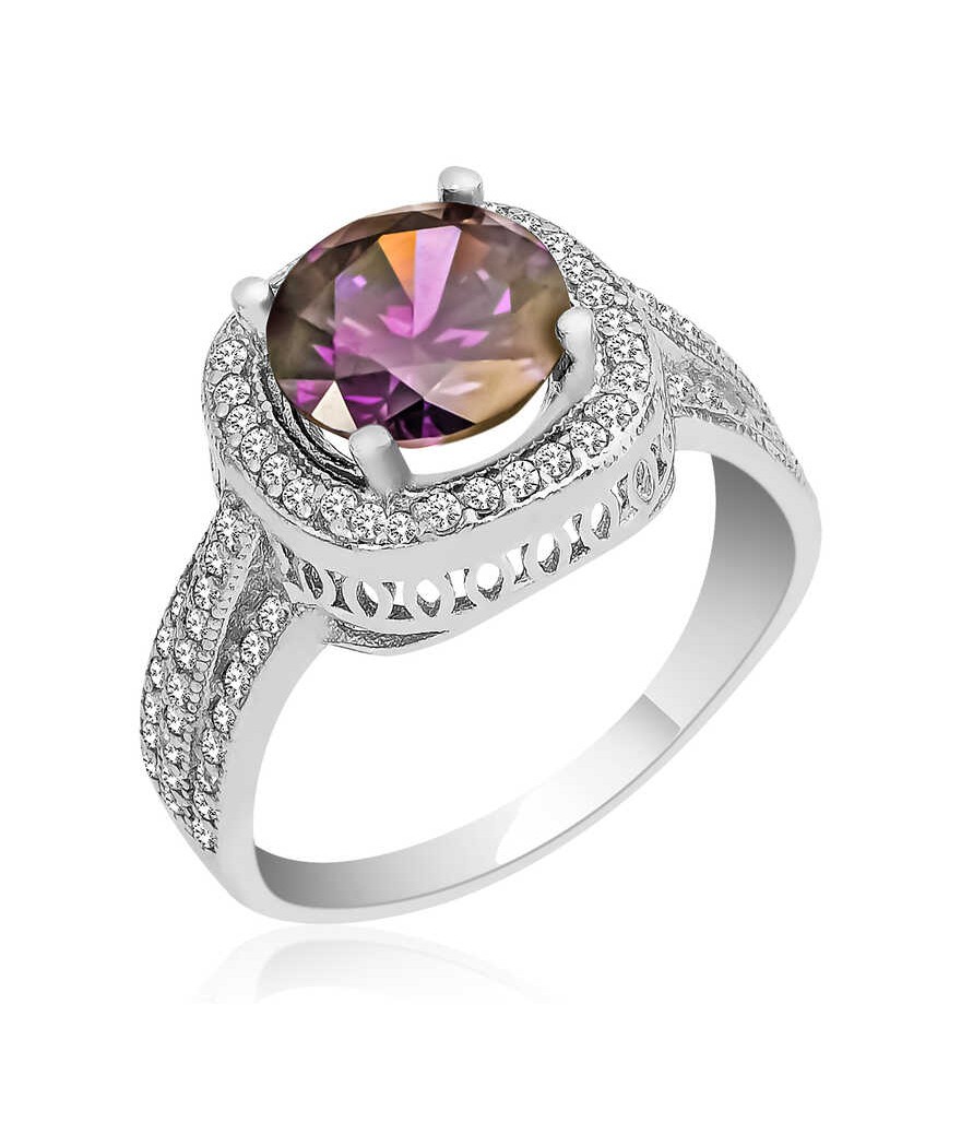 Gümüş Mor Yuvarlak Bayan Yüzük