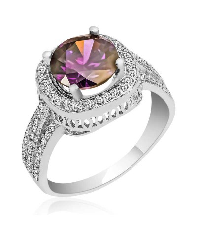 Gümüş Mor Yuvarlak Bayan Yüzük