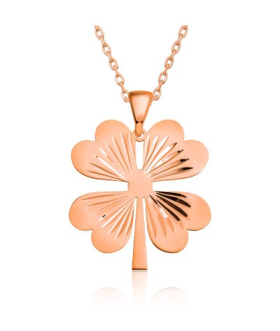 Gümüş Dört Yaprak Rose Yonca Bayan Kolye