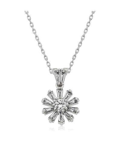 Gümüş Trapez Taşlı Çiçek Bayan Kolye