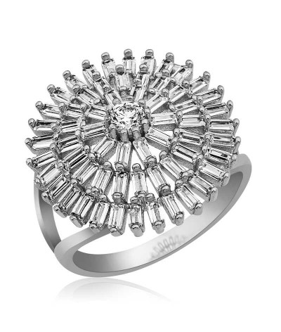 Gümüş Baget Taşlı Bayan Yüzük