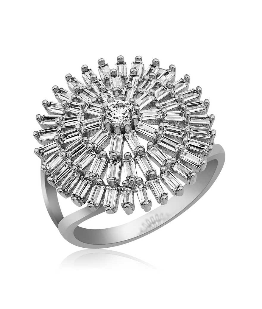 Gümüş Baget Taşlı Bayan Yüzük