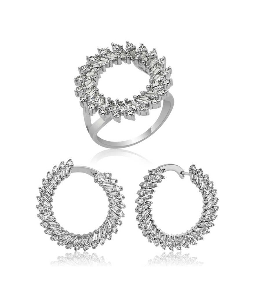 Gümüş Trapez Taşlı Bayan Set