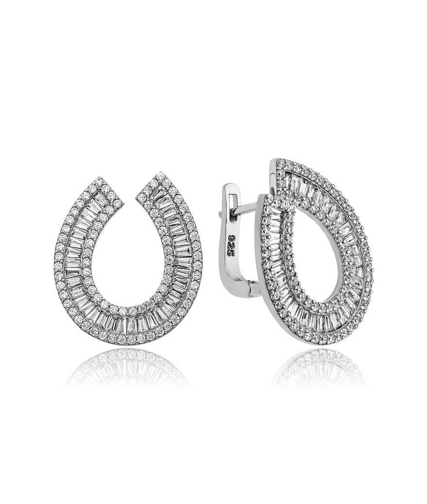 Gümüş Trapez Taşlı  Bayan Küpe