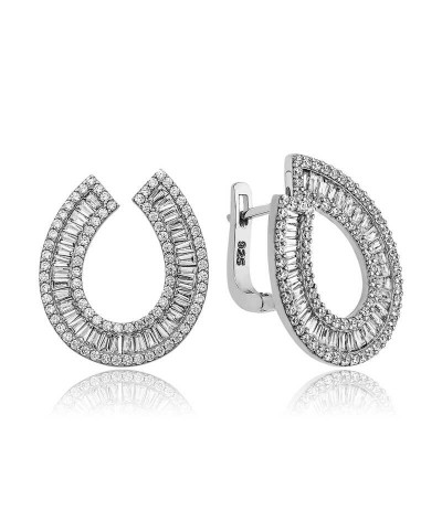 Gümüş Trapez Taşlı  Bayan Küpe