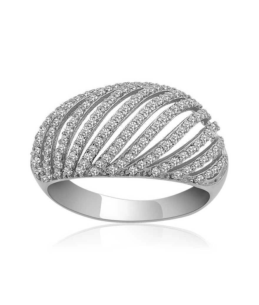 Gümüş Zirkon Taşlı Bombeli Bayan Yüzük