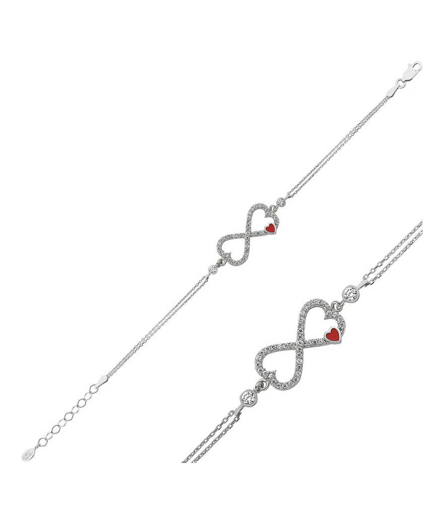 Gümüş Kalpli Sonsuzluk Bayan Bileklik