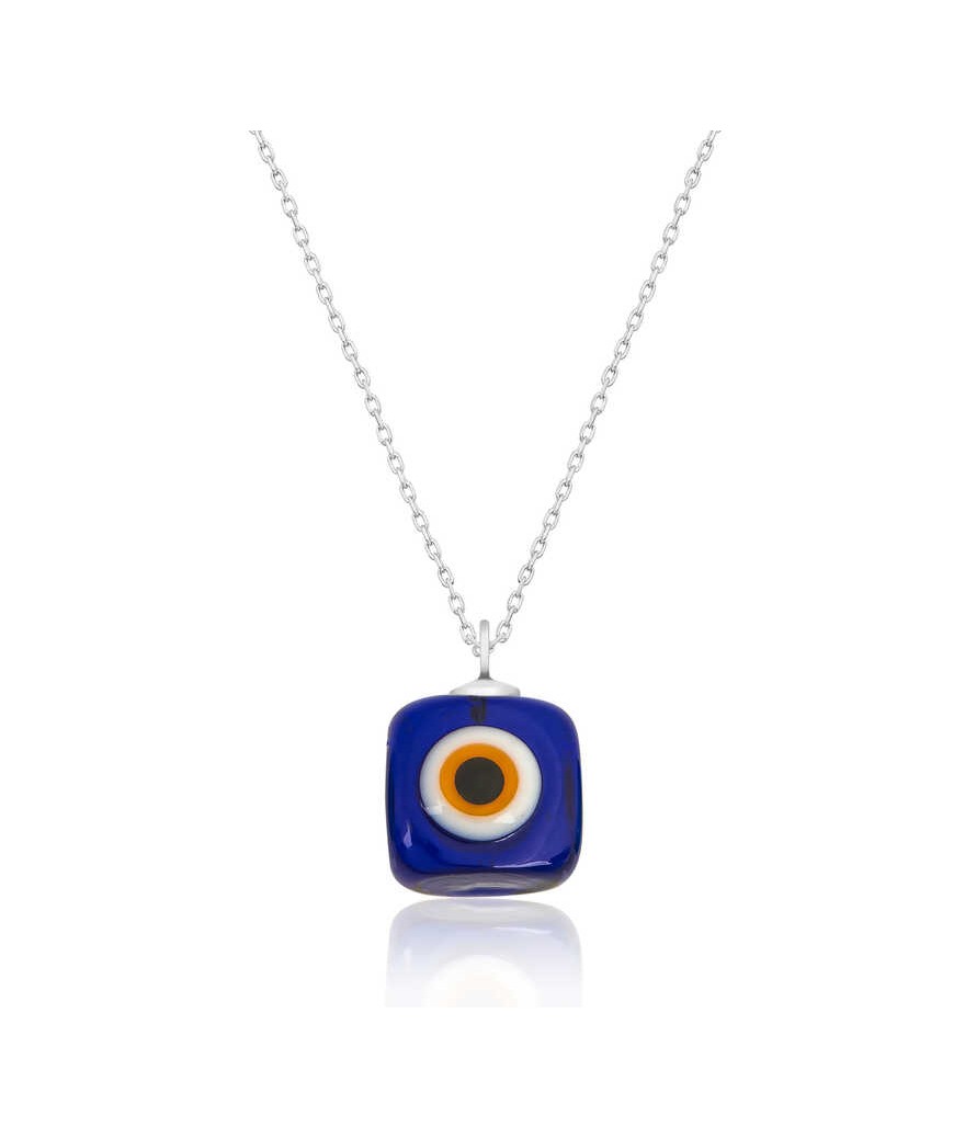 Gümüş Camgöz Kare Nazar Bayan Kolye