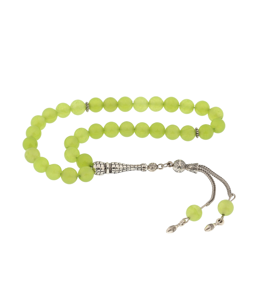 ​Doğaltaş Metal Püsküllü Yeşil Yeşim Taşı Tesbih