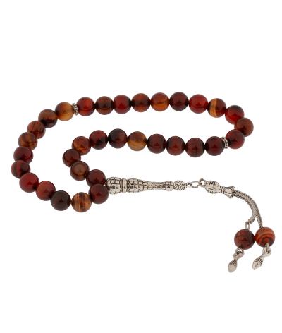 ​Doğaltaş Metal Püsküllü Akik Taşı Tesbih