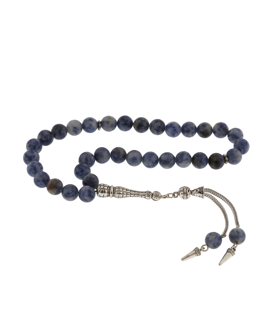 ​Doğaltaş Metal Püsküllü Sodalit Taşı Tesbih