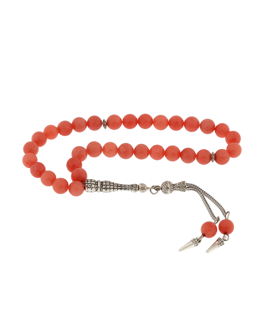 ​Doğaltaş Metal Püsküllü Pembe Yeşim Taşı Tesbih