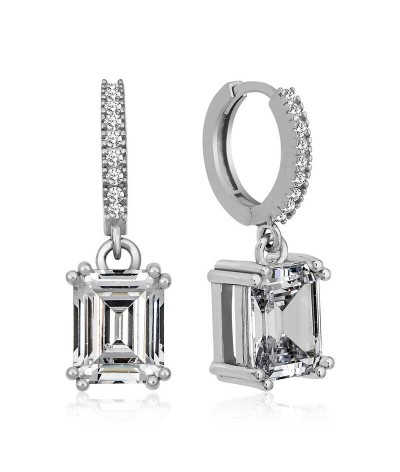 Gümüş Baget Taşlı Halka Küpe