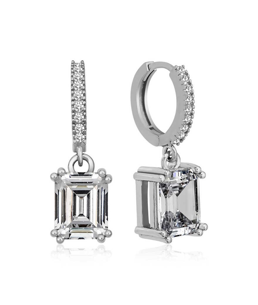 Gümüş Baget Taşlı Halka Küpe