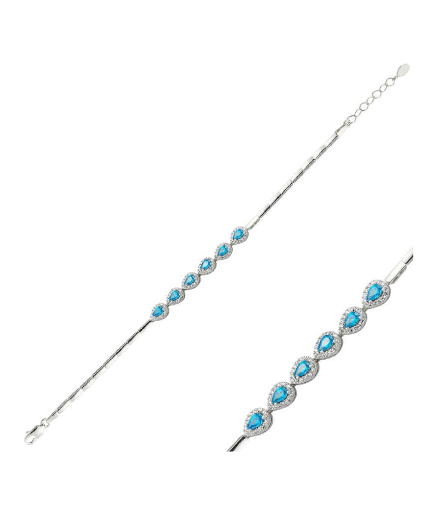 Gümüş Mavi Taşlı Su Yolu Bayan Bileklik