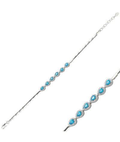 Gümüş Mavi Taşlı Su Yolu Bayan Bileklik