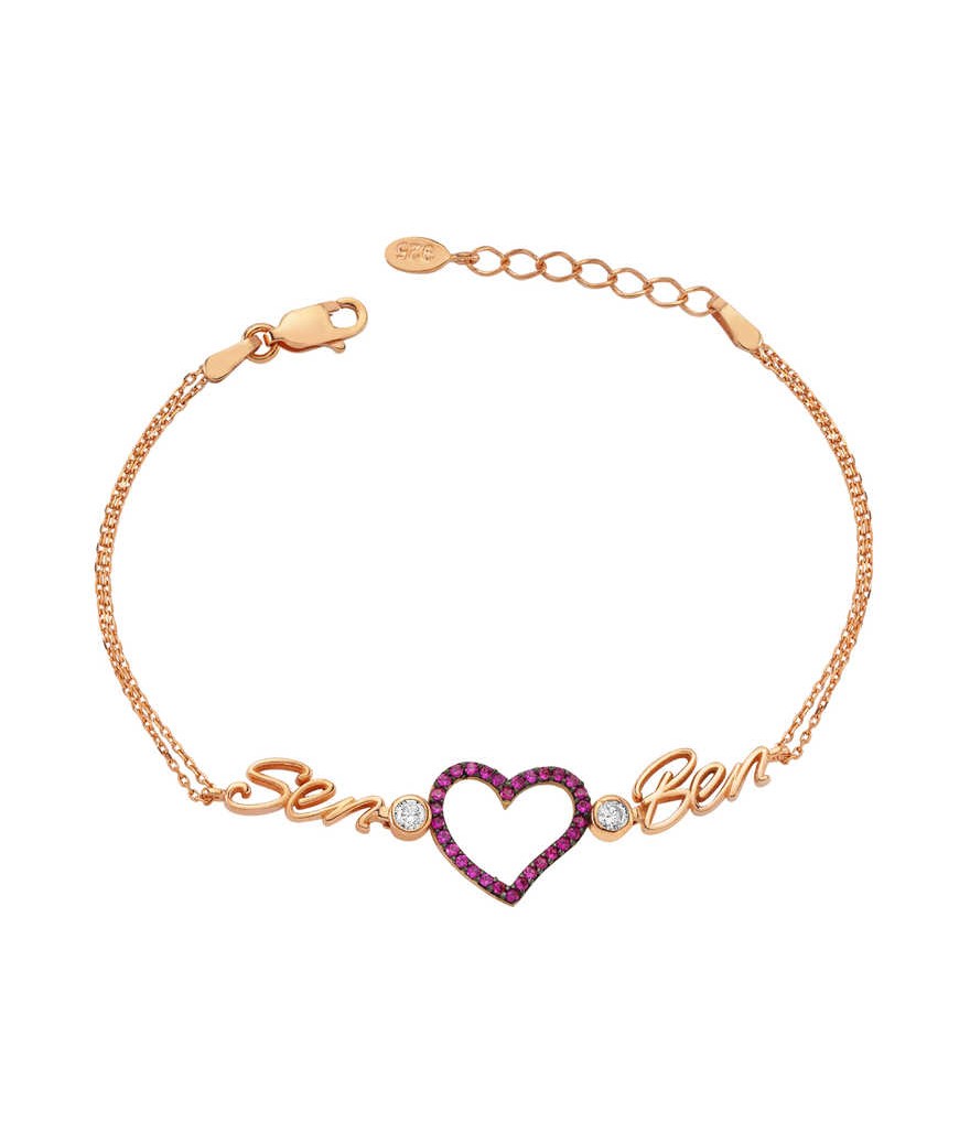 Gümüş Kalpli Sen Ben Bayan Bileklik