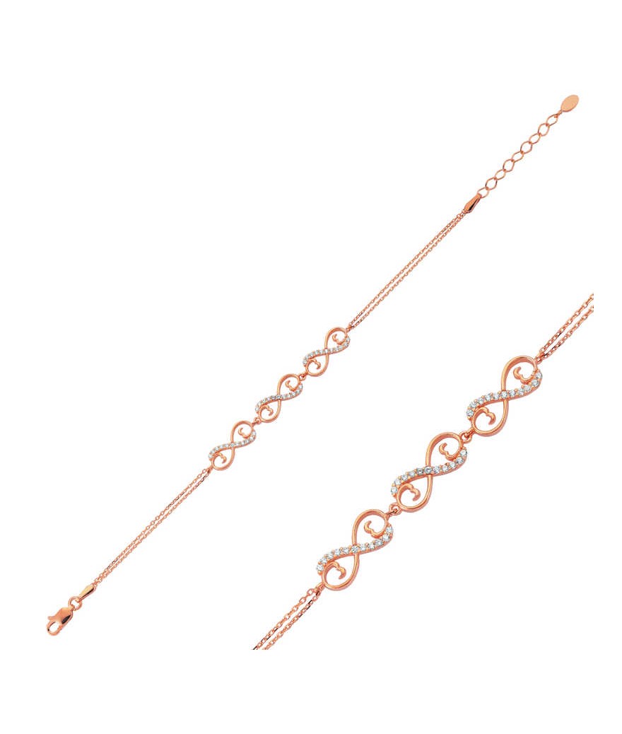 Gümüş Üç Kalpli Sonsuzluk Bayan Bileklik