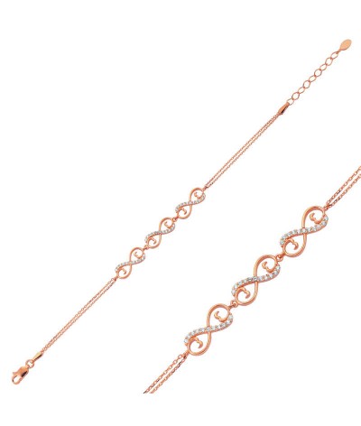 Gümüş Üç Kalpli Sonsuzluk Bayan Bileklik