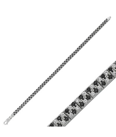 Gümüş Siyah Beyaz Taşlı Su Yolu Bayan Bileklik