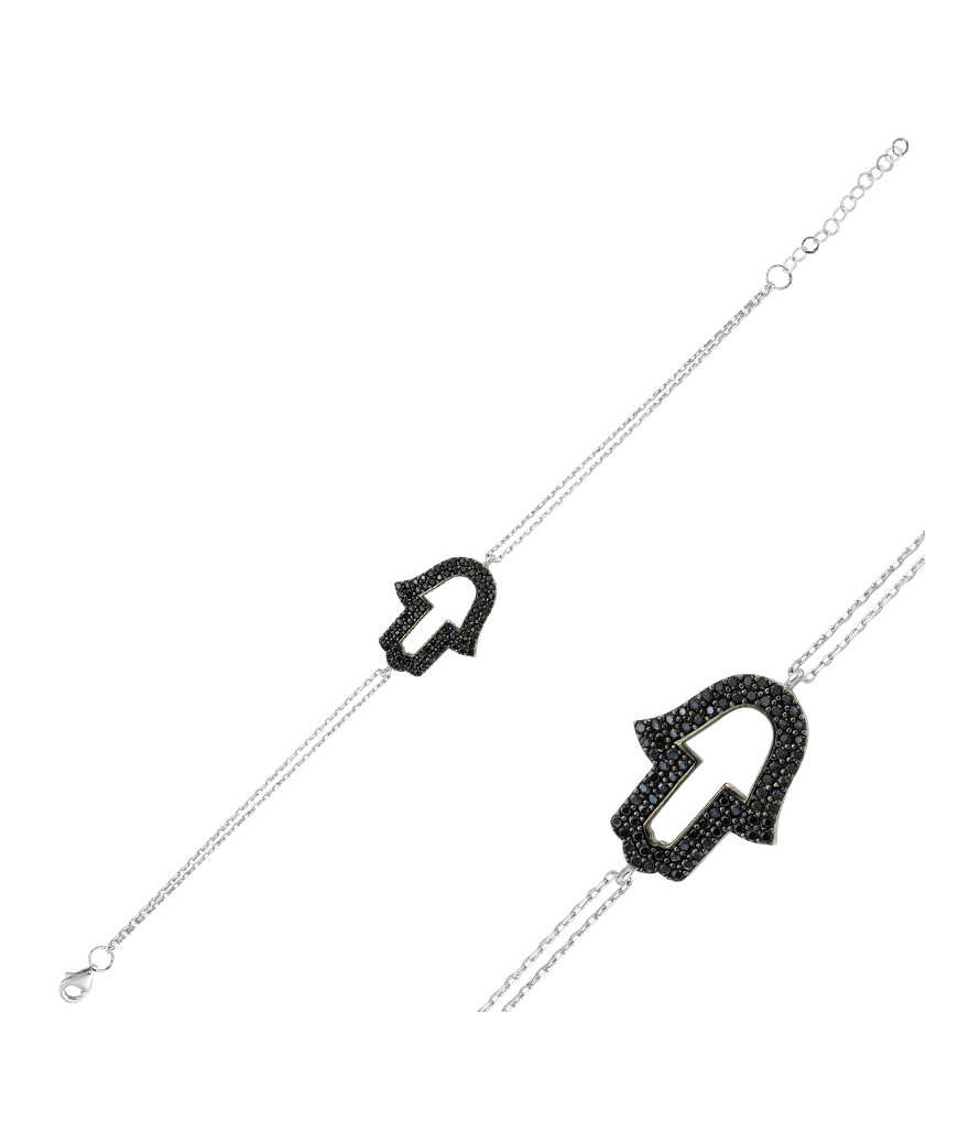 Gümüş Siyah Fatma Eli Bayan Bileklik