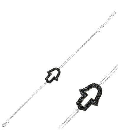 Gümüş Siyah Fatma Eli Bayan Bileklik