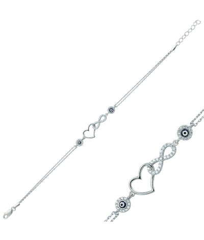 Gümüş Kalpli Sonsuzluk Bayan Bileklik