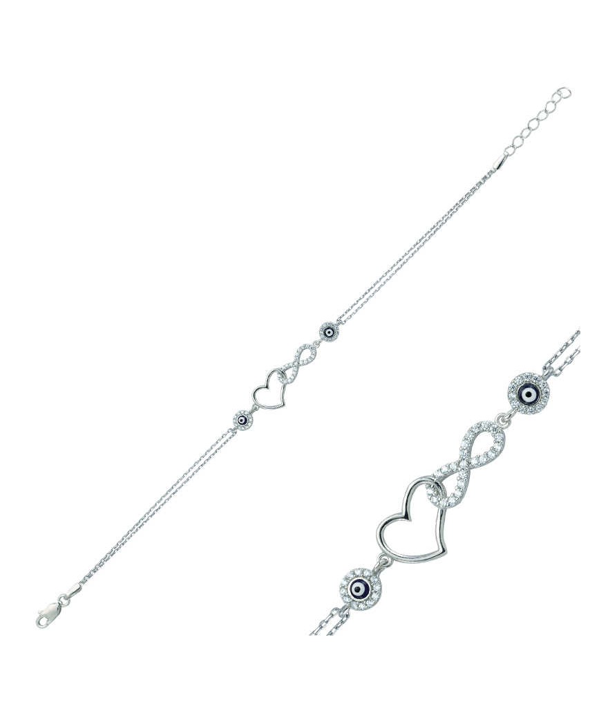 Gümüş Kalpli Sonsuzluk Bayan Bileklik