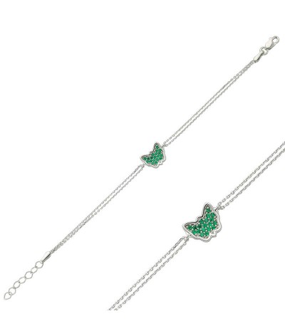 Gümüş Yeşil Kelebek Bayan Bileklik