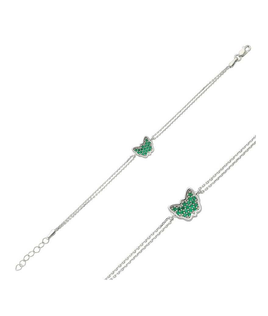 Gümüş Yeşil Kelebek Bayan Bileklik