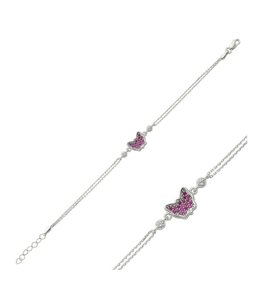 Gümüş Pembe Kelebek Bayan Bileklik