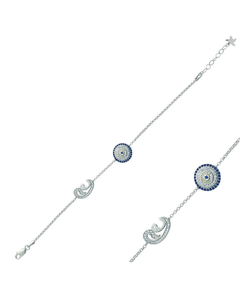 Gümüş Nazarlı Çift Vav Bayan Bileklik