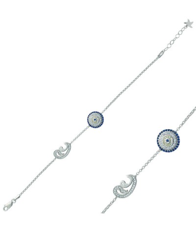 Gümüş Nazarlı Çift Vav Bayan Bileklik