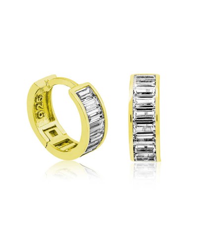 ​Gümüş Gold Baget Taşlı Halka Küpe