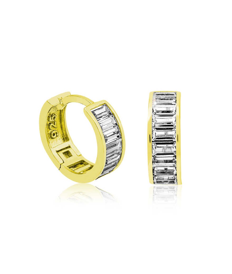 ​Gümüş Gold Baget Taşlı Halka Küpe