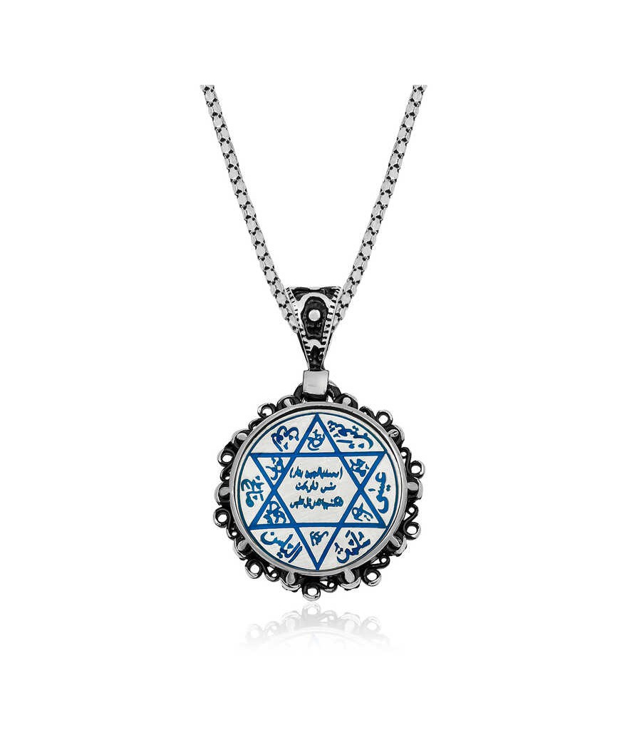 ​Gümüş Mavi Mineli Süleyman Mührü Kolye