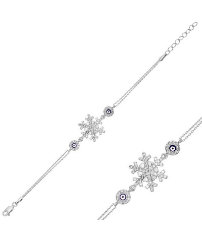 Gümüş Nazarlı Kar Tanesi Bayan Bileklik