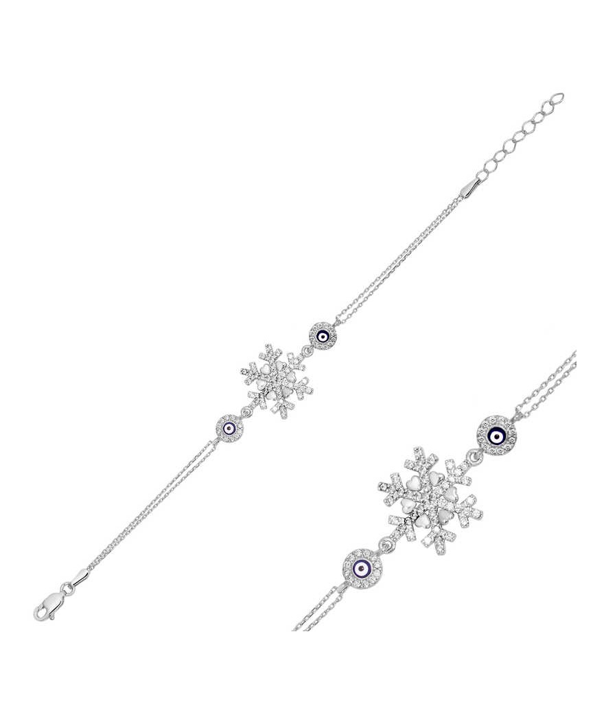 Gümüş Nazarlı Kar Tanesi Bayan Bileklik