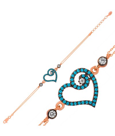 Gümüş Mavi Kalpli Bayan Bileklik