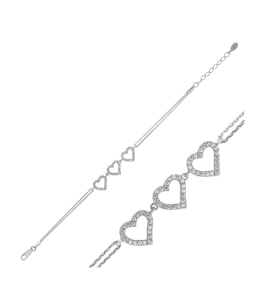 Gümüş Üç Kalpli Bayan Bileklik