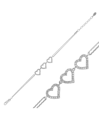 Gümüş Üç Kalpli Bayan Bileklik