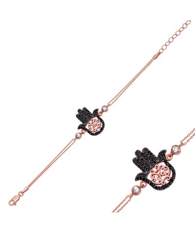 Gümüş Siyah Taşlı Fatma Eli Bayan Bileklik